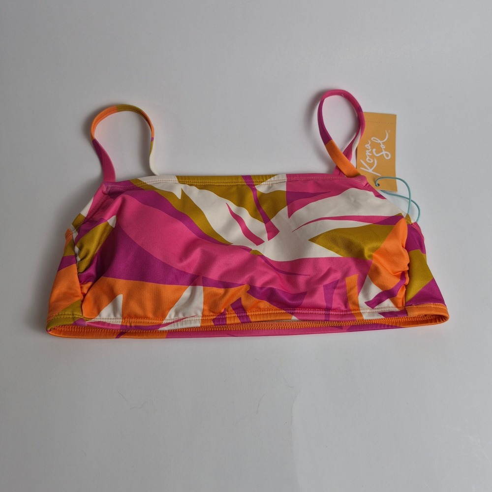 Kona Sol Women Pink Orange Tropical Abstract Bikini Top Small 4-6 NWT